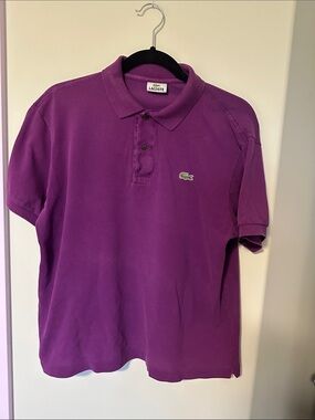 Lacoste Purple Short-Sleeve Polo with Embroidered Crocodile size 5